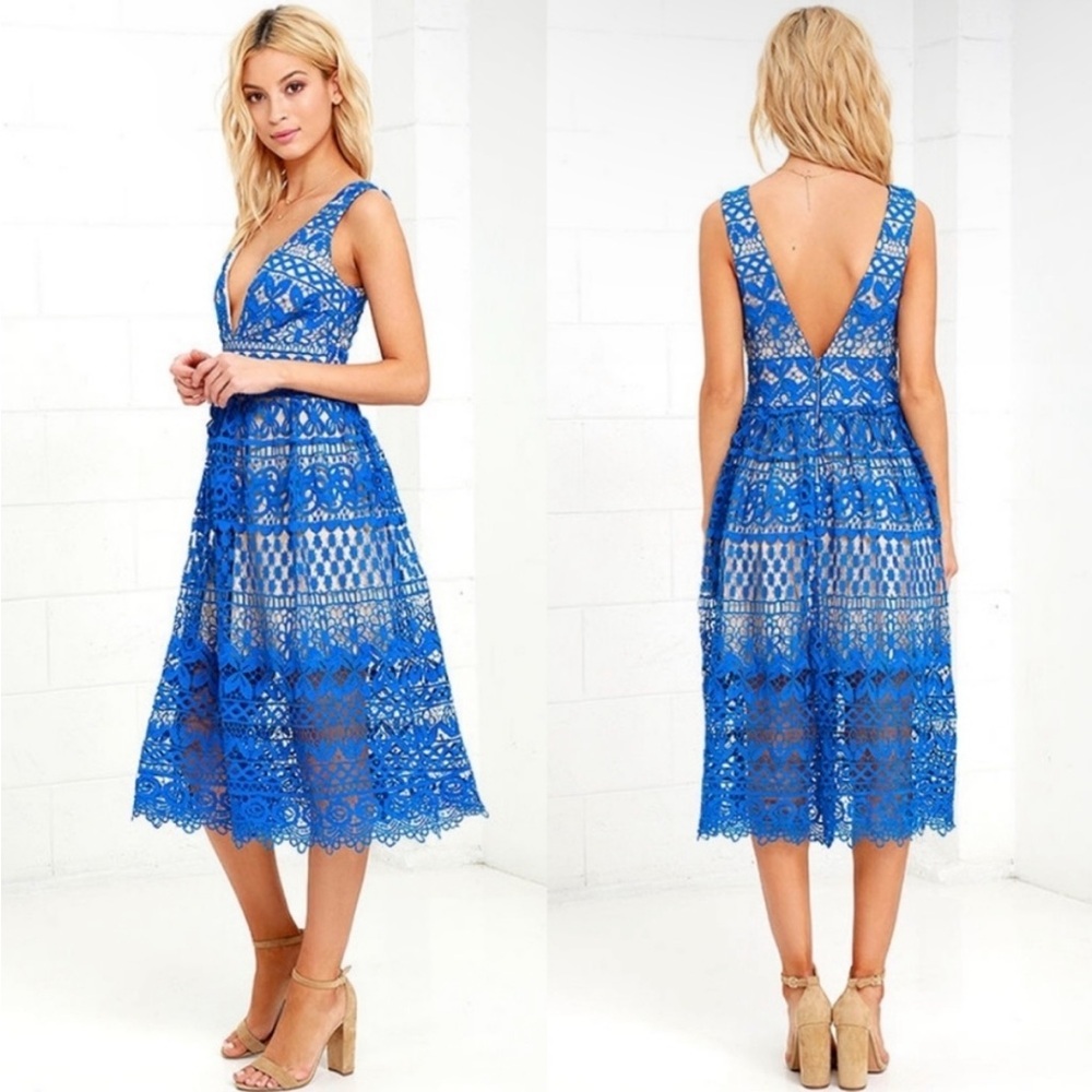 Lulus lace midi dress blue size XS
